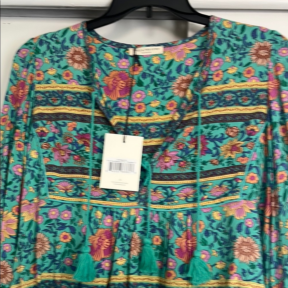 Spell and the Gypsy Collective Folk Town Blouse Turquoise L NWT
